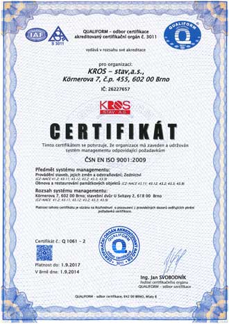 ISO 9001 certifikát